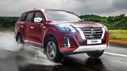 Nissan Terra driving on wet road